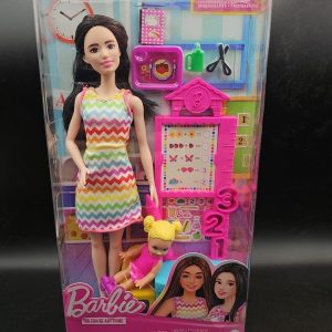 Barbie Fashionistas Doll #224 with Black Wavy Hair, Pink Gingham Dress